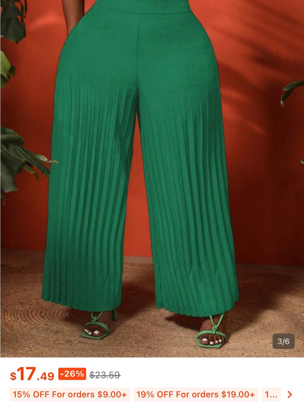 SHEIN Emerald Green Pleated Wide-Leg Pants